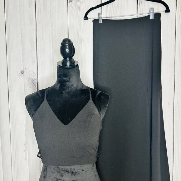 WINDSOR Black 2-Piece Prom Party Evening Gown Sz 3/4 Juniors Lace Back Zip - Picture 2 of 14